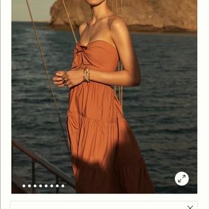 Anthropologie strapless tie front midi dress XS orange